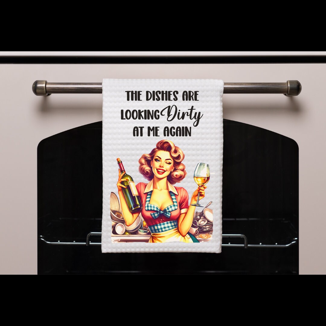 Retro Women Kitchen Hand Dish Towels, Funny Kitchen Towels, Retro Decor, Gift For Her, Housewarming Gift, Choose Your Design