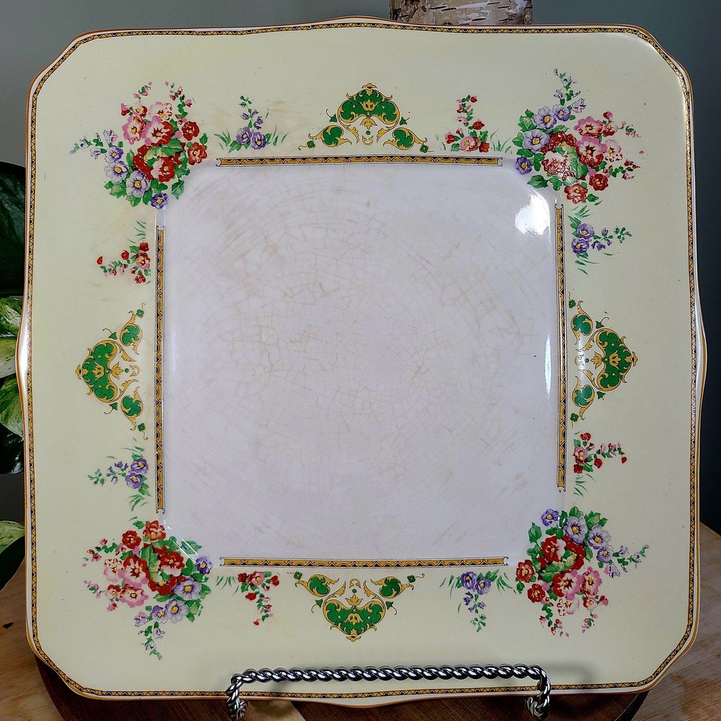 Vintage Myott Staffordshire Square Handled Cake Serving Platter, Made In England