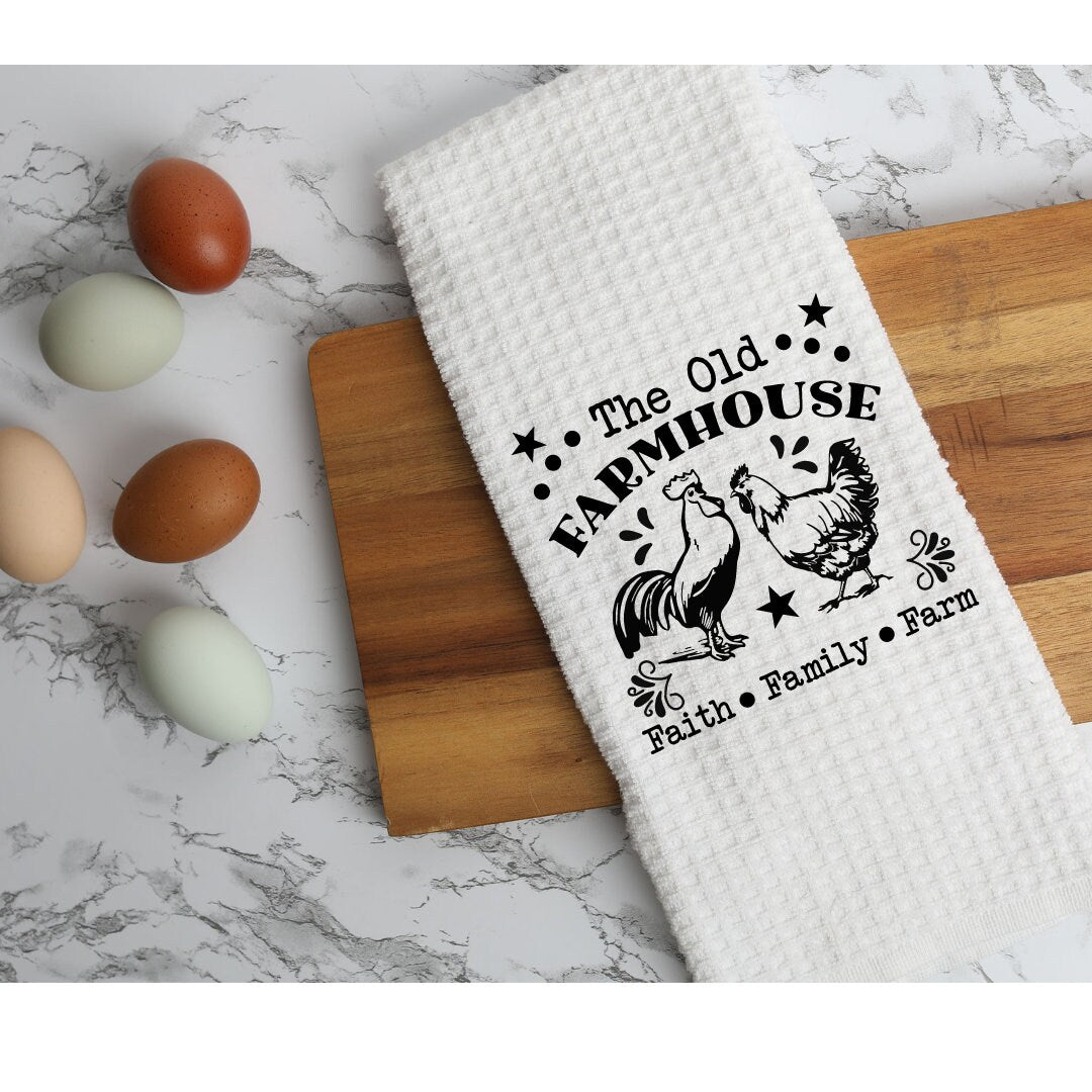16" x 28" White Waffle Microfiber Farmhouse Chicken Kitchen Hand Towel Set of 2
