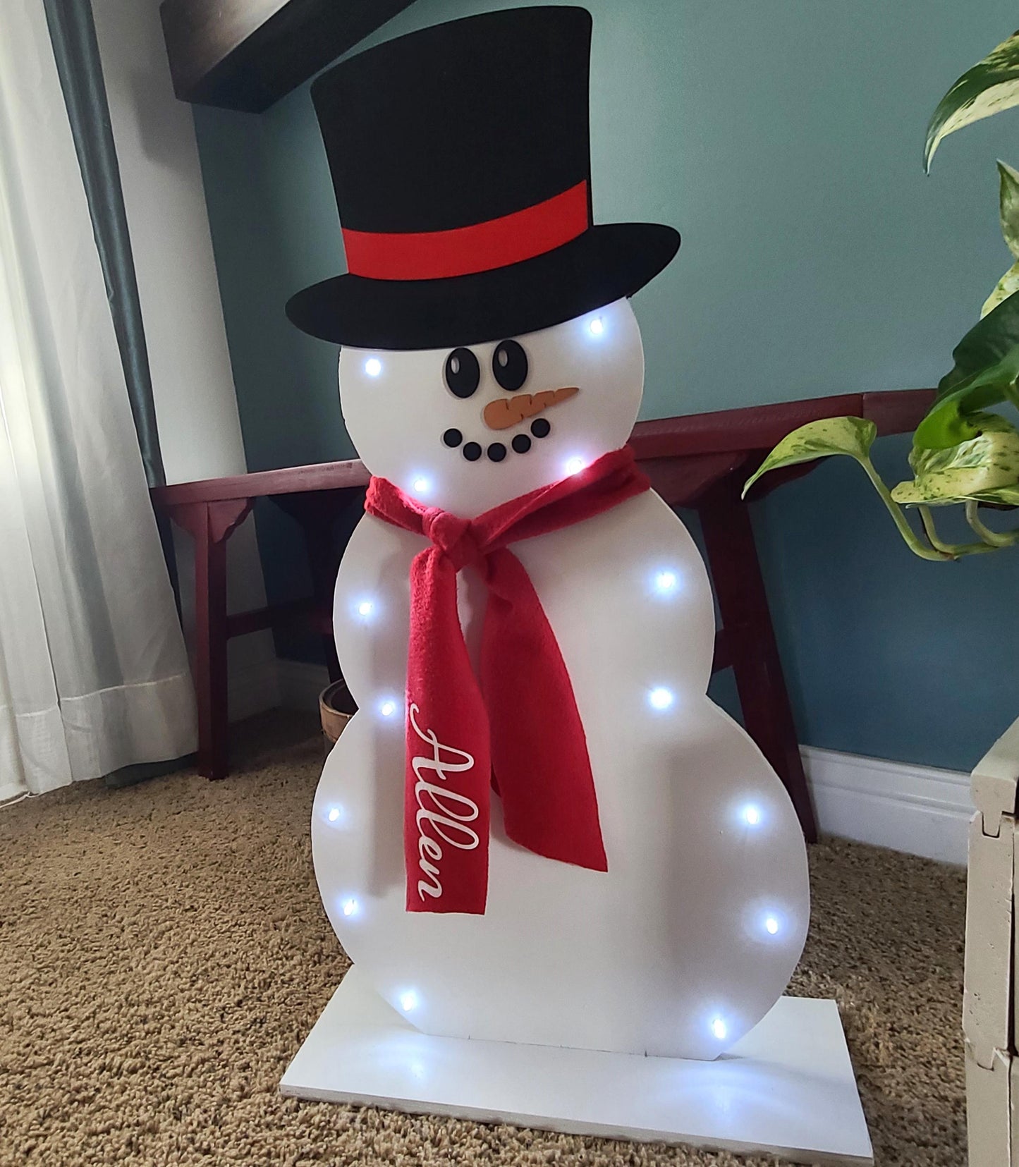 Personalized Wooden Lighted Snowman, Farmhouse Snowman, Holiday Decor, Front Porch Snowman, Christmas, Winter Decor, Outdoor Christmas Decor