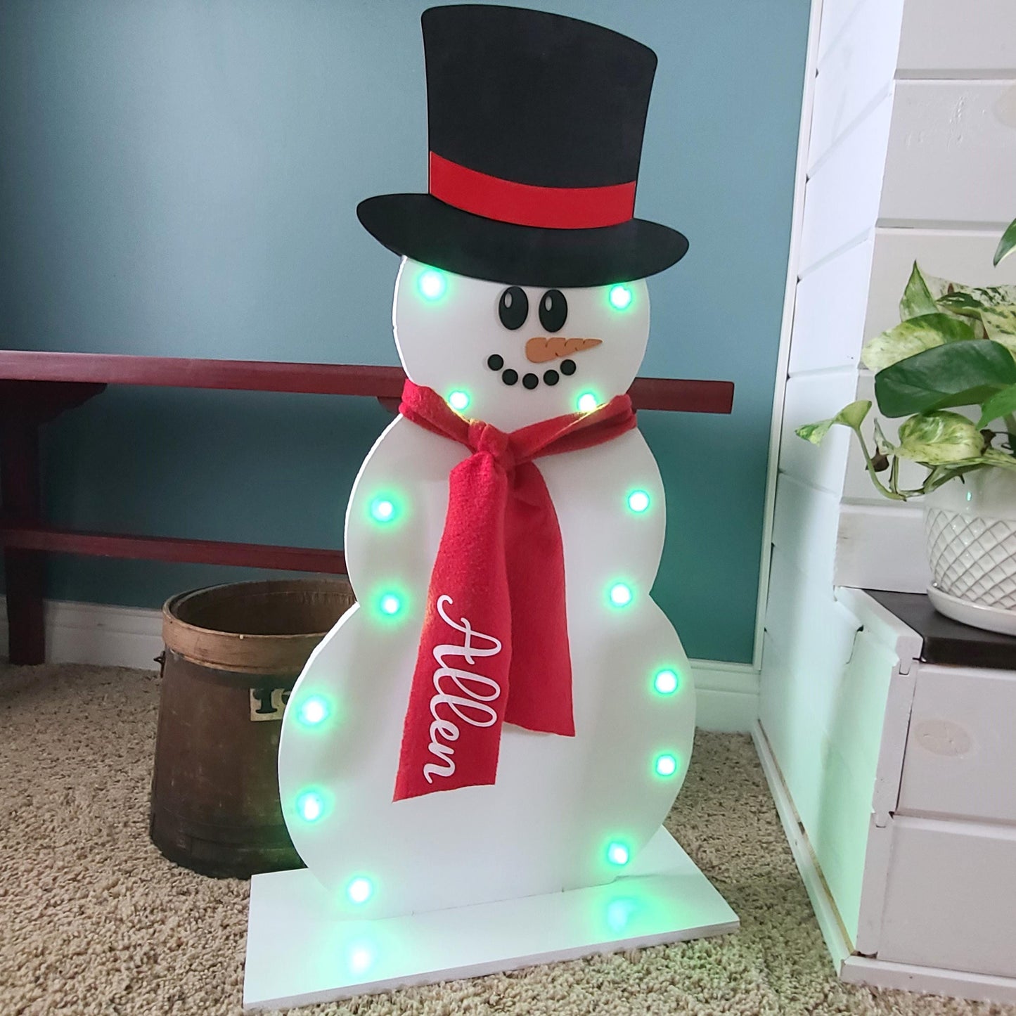 Personalized Wooden Lighted Snowman, Farmhouse Snowman, Holiday Decor, Front Porch Snowman, Christmas, Winter Decor, Outdoor Christmas Decor