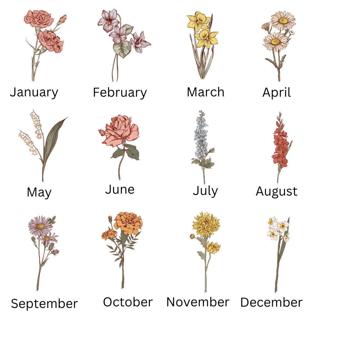 Birth Flower Bouquet Personalized Gift Custom Mother Day Gift Personalized White Waffle Microfiber Kitchen Dish Hand Towel Set of 2