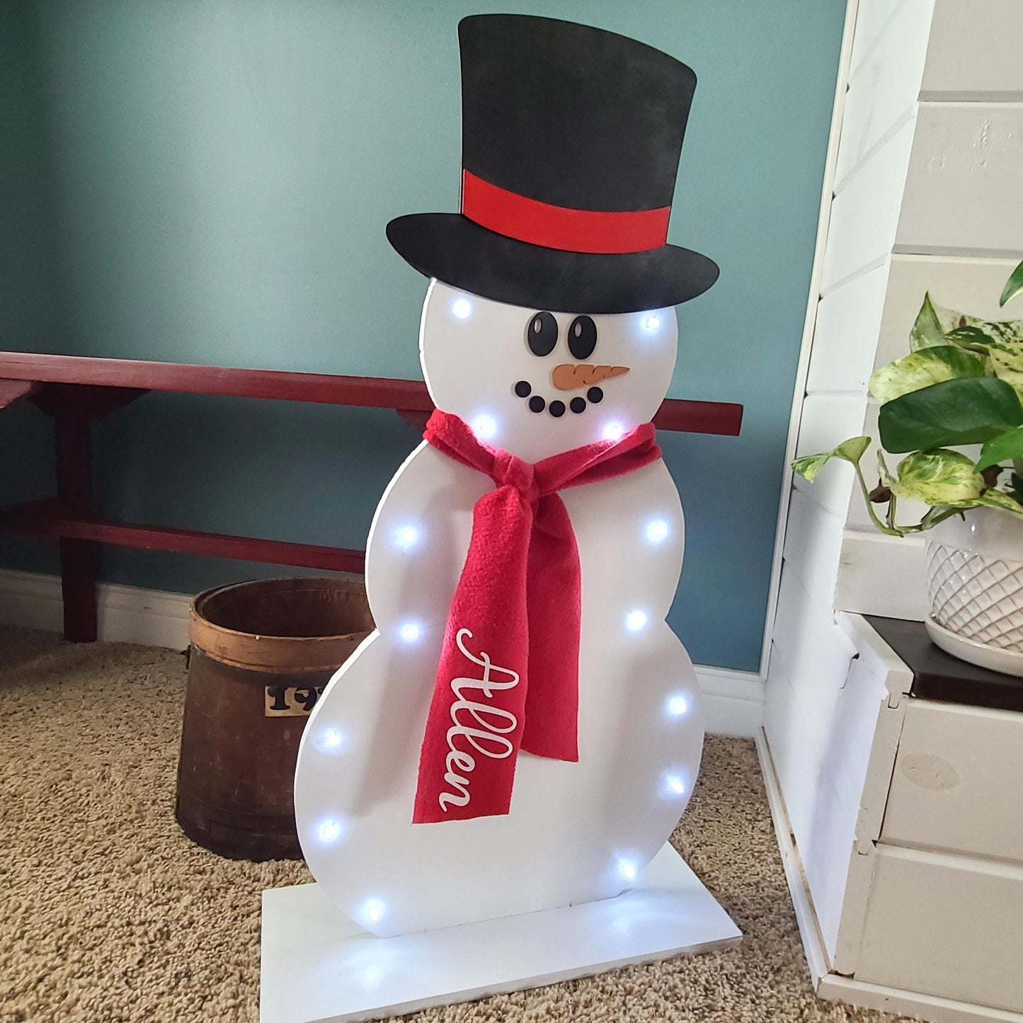 Personalized Wooden Lighted Snowman, Farmhouse Snowman, Holiday Decor, Front Porch Snowman, Christmas, Winter Decor, Outdoor Christmas Decor