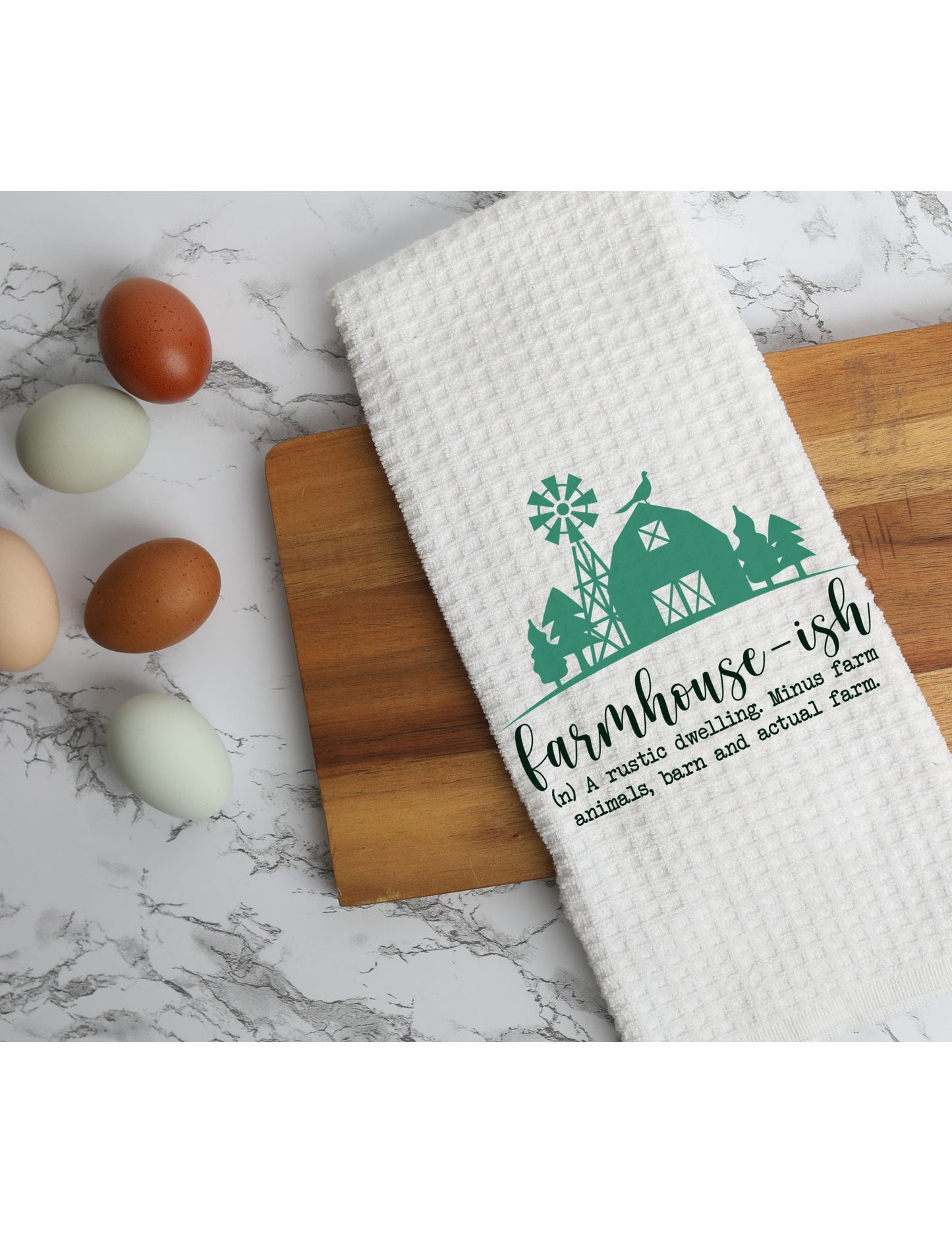 Farmhouse-ish Kitchen Hand Towel 16" x 28" White Waffle Microfiber Set of 2, Funny Dish Towel, Gift For Her, Hostess Gift, Housewarming Gift
