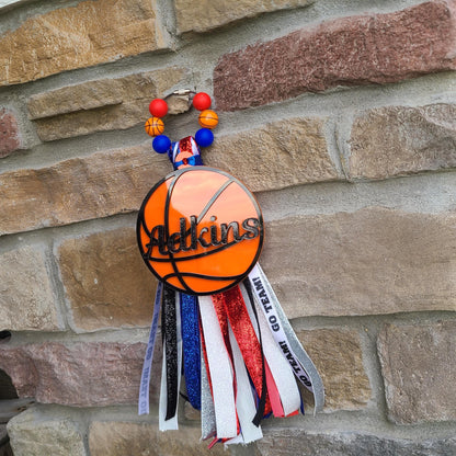 Personalized Sport Ribbon Bag Tag, Sports Bag Tassel and Charm, Bookbag tag, Sports bag tag, Custom Colors, School Spirit, Gift for mom