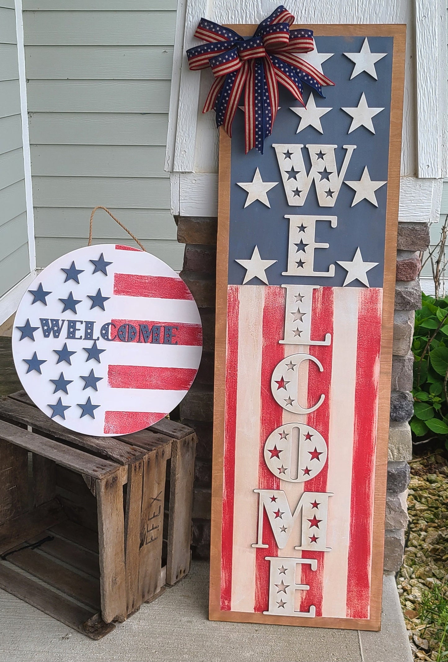 Front Door Decor, Patriotic Door Hanger, Americana Welcome Door Hanger, Welcome Sign, Door Sign, Summer Home Decor, Porch Decor. 3D Wood