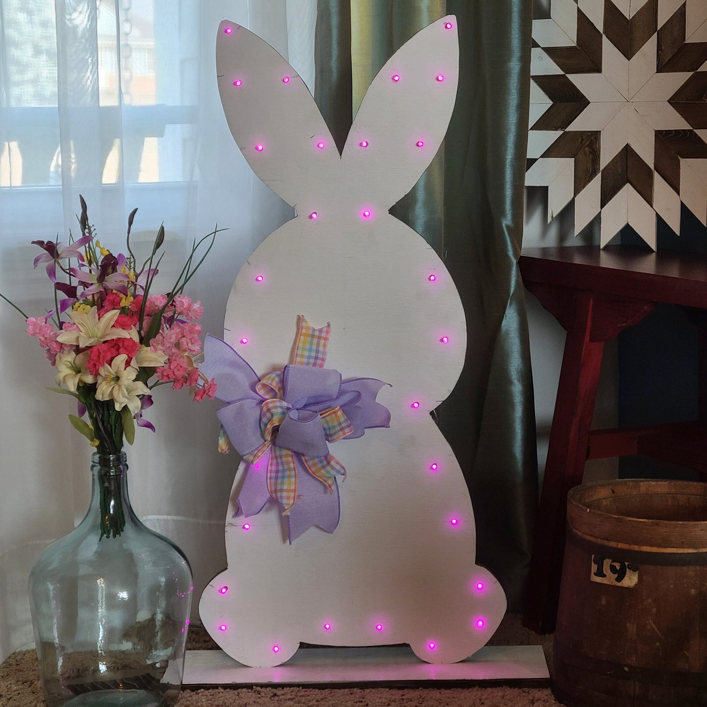 Lighted Wood Farmhouse Easter Bunny, Rustic Easter Bunny, Wood Easter Bunny, Wood Bunny, Front Porch Decor, Lighted Wood Bunny, In/Out Door.