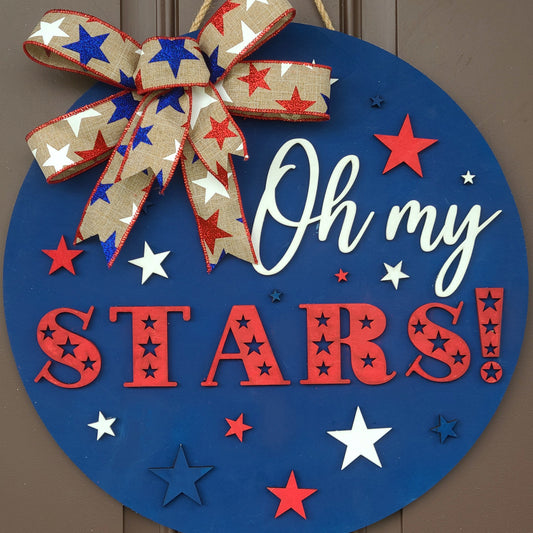 Oh My Stars! Front Porch Door Decor, 3D Wooden Patriotic Door Hanger, Americana Front Door Decor, Front Porch Decor, Summer Home Decor