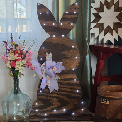 Lighted Wood Farmhouse Easter Bunny, Rustic Easter Bunny, Wood Easter Bunny, Wood Bunny, Front Porch Decor, Lighted Wood Bunny, In/Out Door.