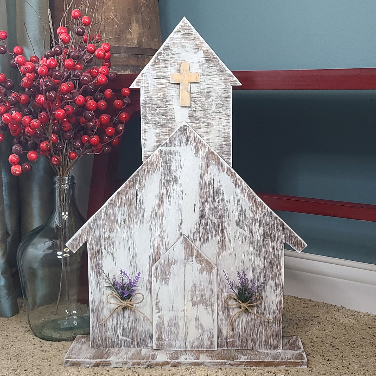 Wooden Rustic Church, Primitive Wood Church, Farmhouse Decor, Handmade Rustic Wood Decor, Rustic White Country Church, Christian Decor