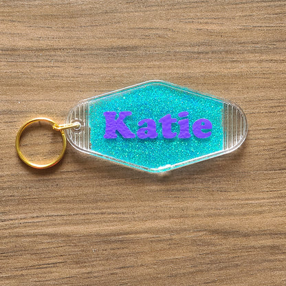 Personalized Hot Girls Hit Curbs Retro Motel Glitter Keychain, Retro Motel Keychain, Personalized Gift, Funny Motel Keychain