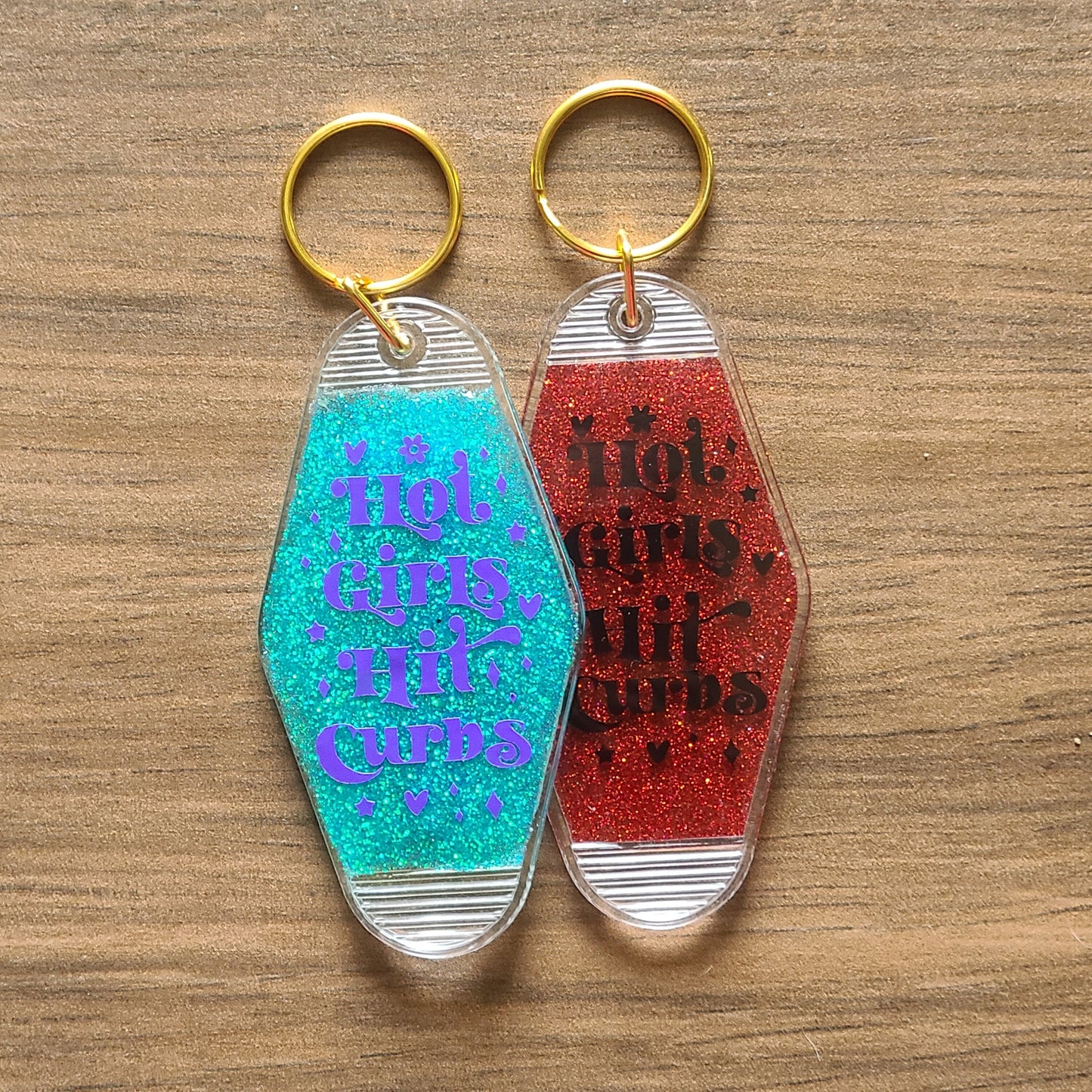 Personalized Hot Girls Hit Curbs Retro Motel Glitter Keychain, Retro Motel Keychain, Personalized Gift, Funny Motel Keychain