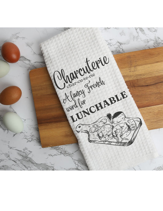 Charcuterie Kitchen Hand Towel 16" x 28" White Waffle Microfiber Set of 2, Funny Dish Towels, Gift For Her, Hostess Gift, Housewarming Gift