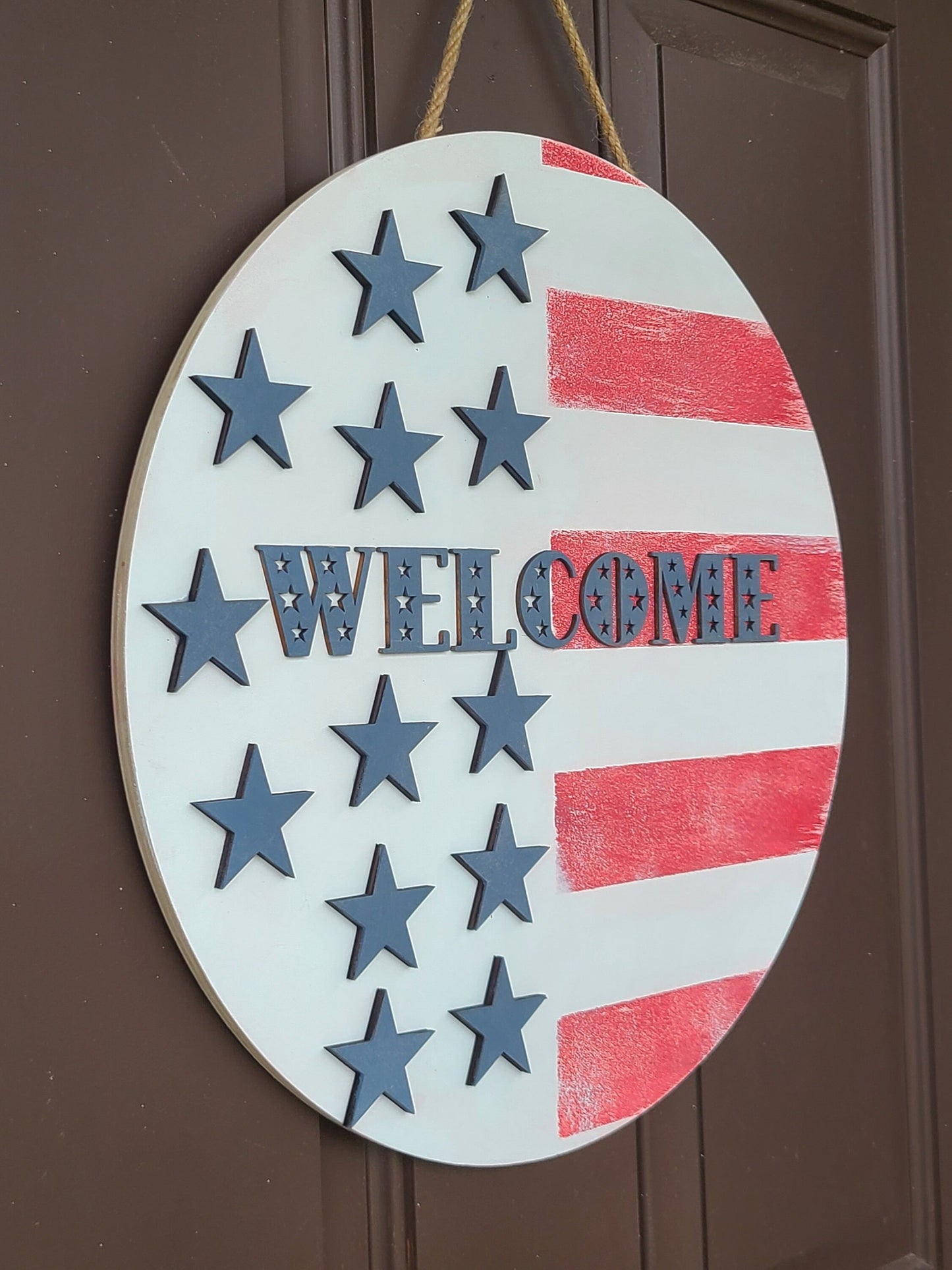 Front Door Decor, Patriotic Door Hanger, Americana Welcome Door Hanger, Welcome Sign, Door Sign, Summer Home Decor, Porch Decor. 3D Wood