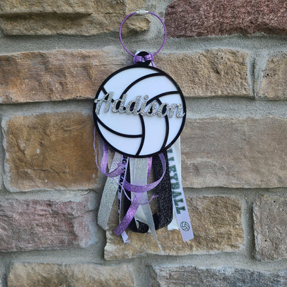 Personalized Sport Ribbon Bag Tag, Sports Bag Tassel and Charm, Bookbag tag, Sports bag tag, Custom Colors, School Spirit, Gift for mom