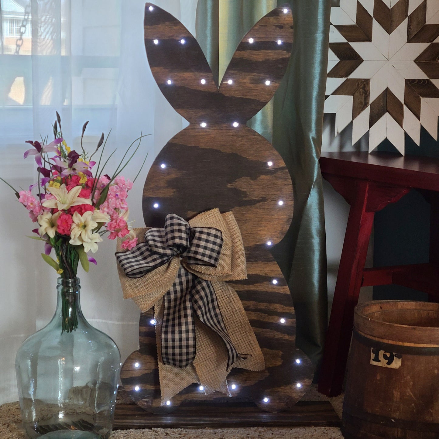 Lighted Wood Farmhouse Easter Bunny, Rustic Easter Bunny, Wood Easter Bunny, Wood Bunny, Front Porch Decor, Lighted Wood Bunny, In/Out Door.