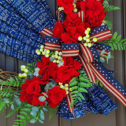 Patriotic Summer Red Geranium Wreath, Fourth of July Wreath, Front Door Wreath, Red White Blue Wreath, Farmhouse Decor, Independence Day