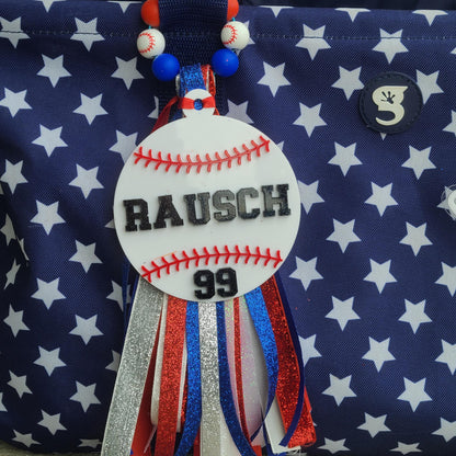 Personalized Sport Ribbon Bag Tag, Sports Bag Tassel and Charm, Bookbag tag, Sports bag tag, Custom Colors, School Spirit, Gift for mom