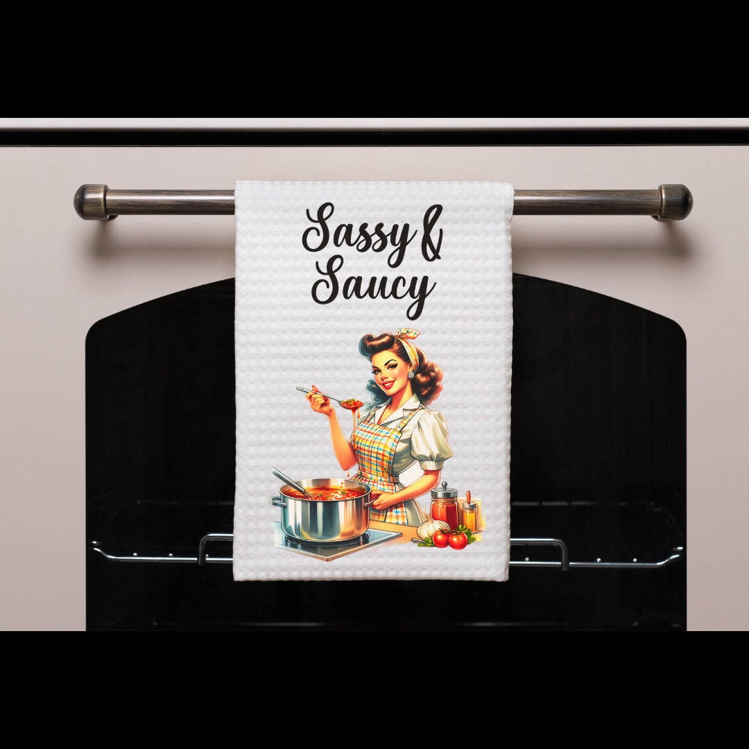 Retro Women Kitchen Hand Dish Towels, Funny Kitchen Towels, Retro Decor, Gift For Her, Housewarming Gift, Choose Your Design