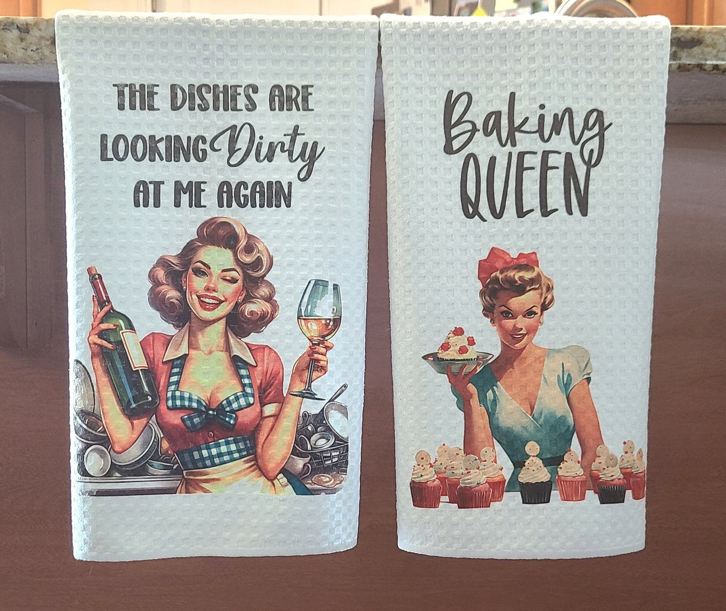 Retro Women Kitchen Hand Dish Towels, Funny Kitchen Towels, Retro Decor, Gift For Her, Housewarming Gift, Choose Your Design