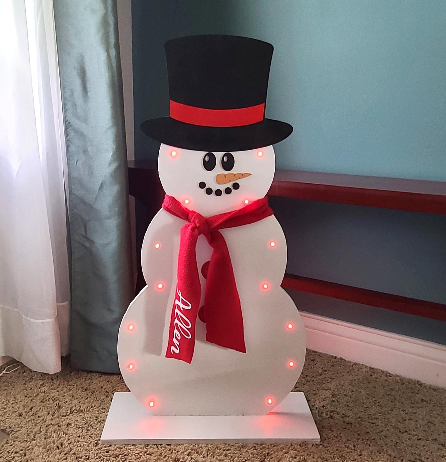 Personalized Wooden Lighted Snowman, Farmhouse Snowman, Holiday Decor, Front Porch Snowman, Christmas, Winter Decor, Outdoor Christmas Decor