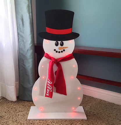 Personalized Wooden Lighted Snowman, Farmhouse Snowman, Holiday Decor, Front Porch Snowman, Christmas, Winter Decor, Outdoor Christmas Decor