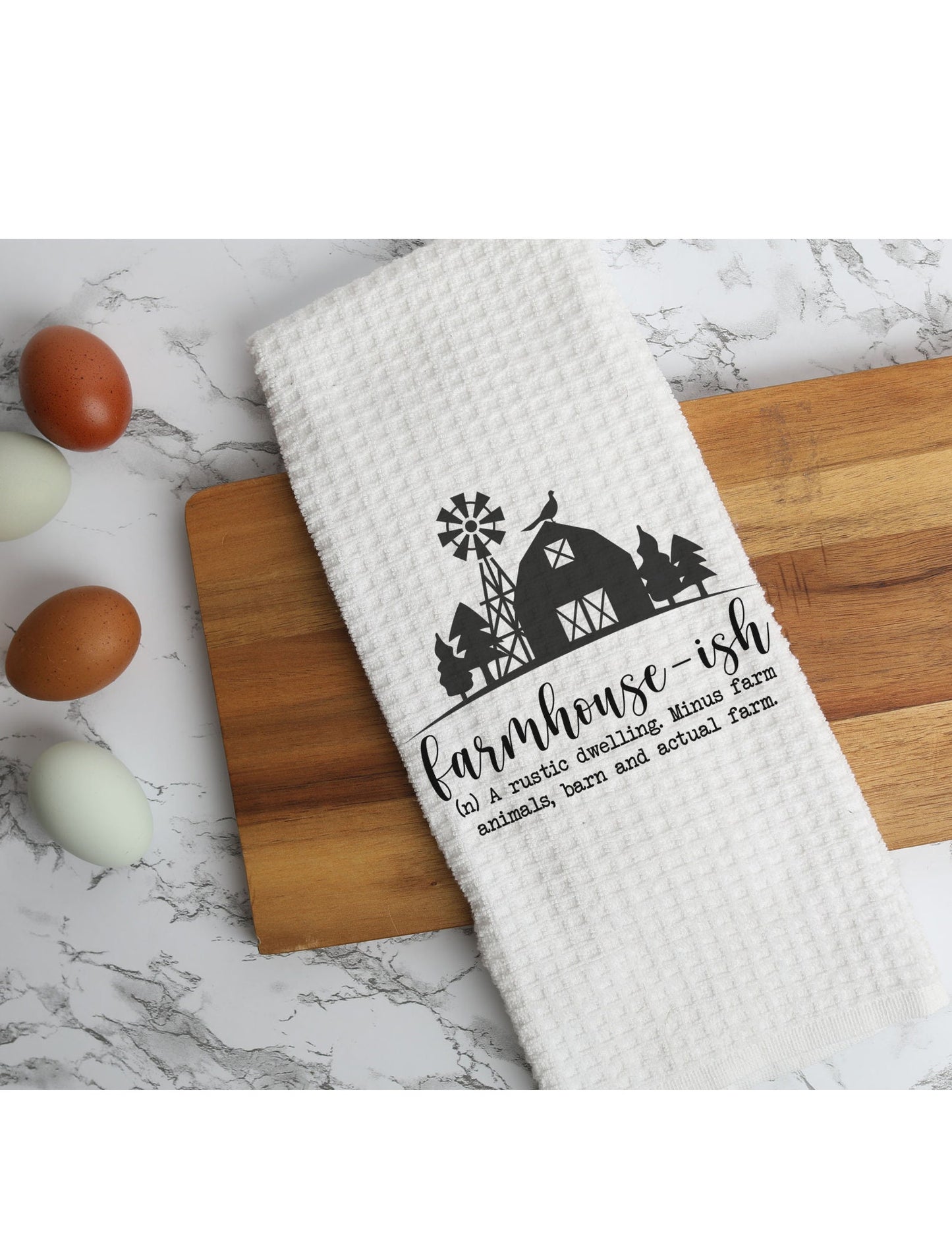 Farmhouse-ish Kitchen Hand Towel 16" x 28" White Waffle Microfiber Set of 2, Funny Dish Towel, Gift For Her, Hostess Gift, Housewarming Gift