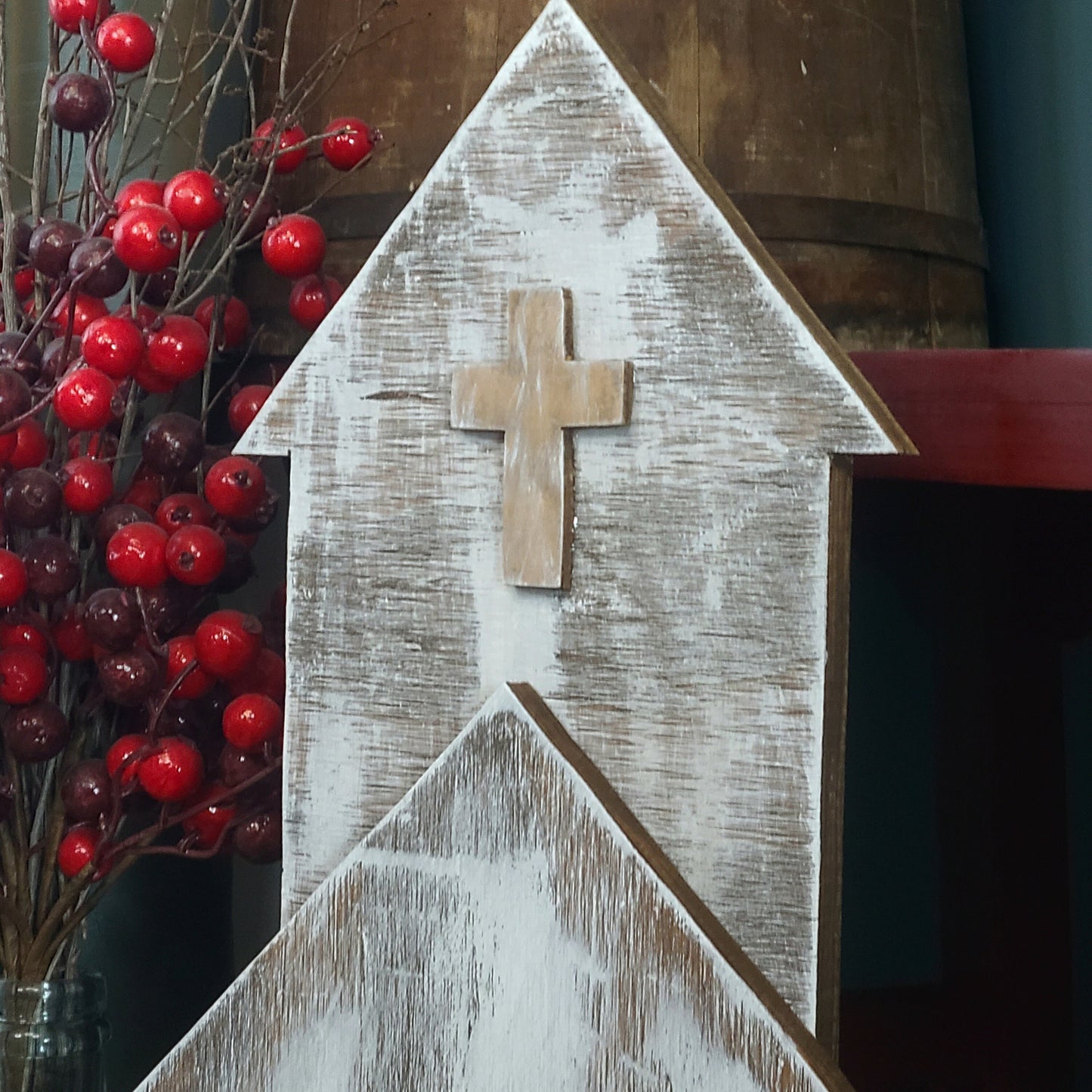 Wooden Rustic Church, Primitive Wood Church, Farmhouse Decor, Handmade Rustic Wood Decor, Rustic White Country Church, Christian Decor