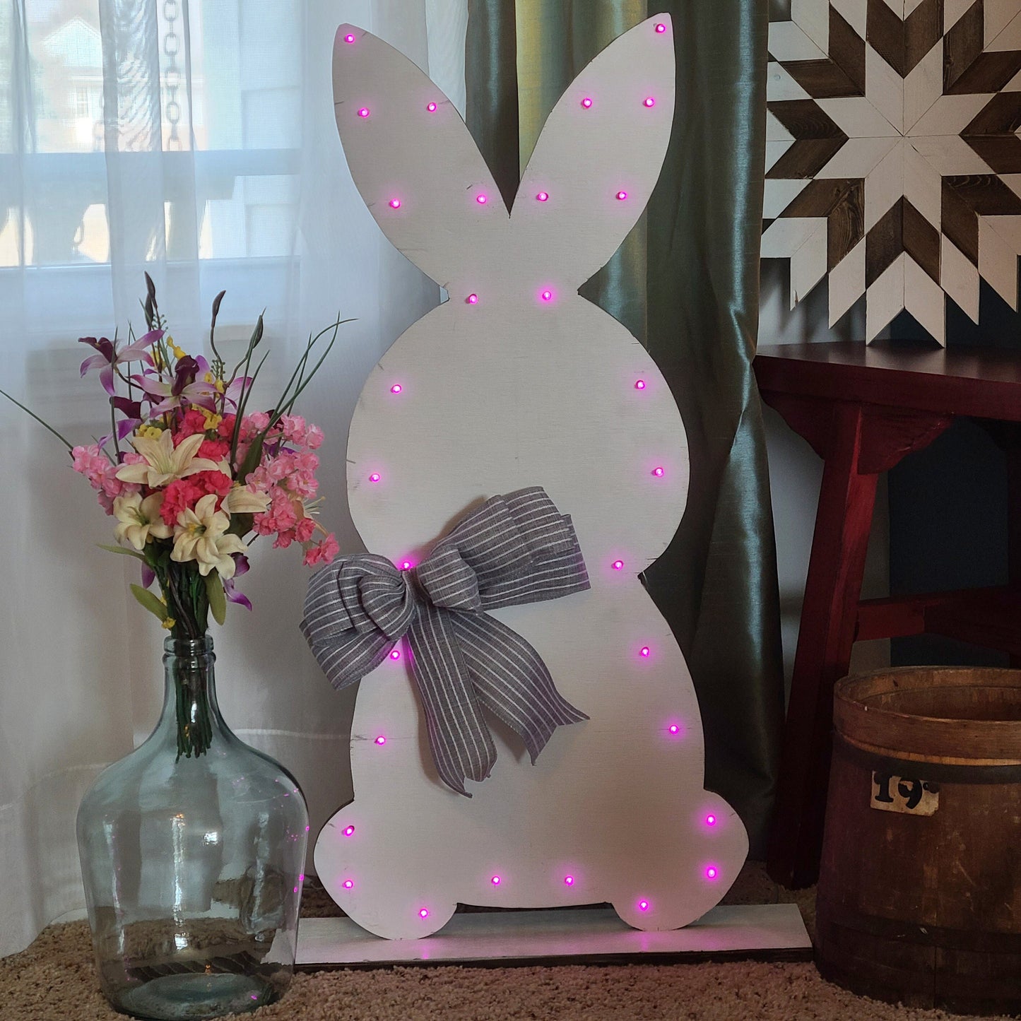 Lighted Wood Farmhouse Easter Bunny, Rustic Easter Bunny, Wood Easter Bunny, Wood Bunny, Front Porch Decor, Lighted Wood Bunny, In/Out Door.