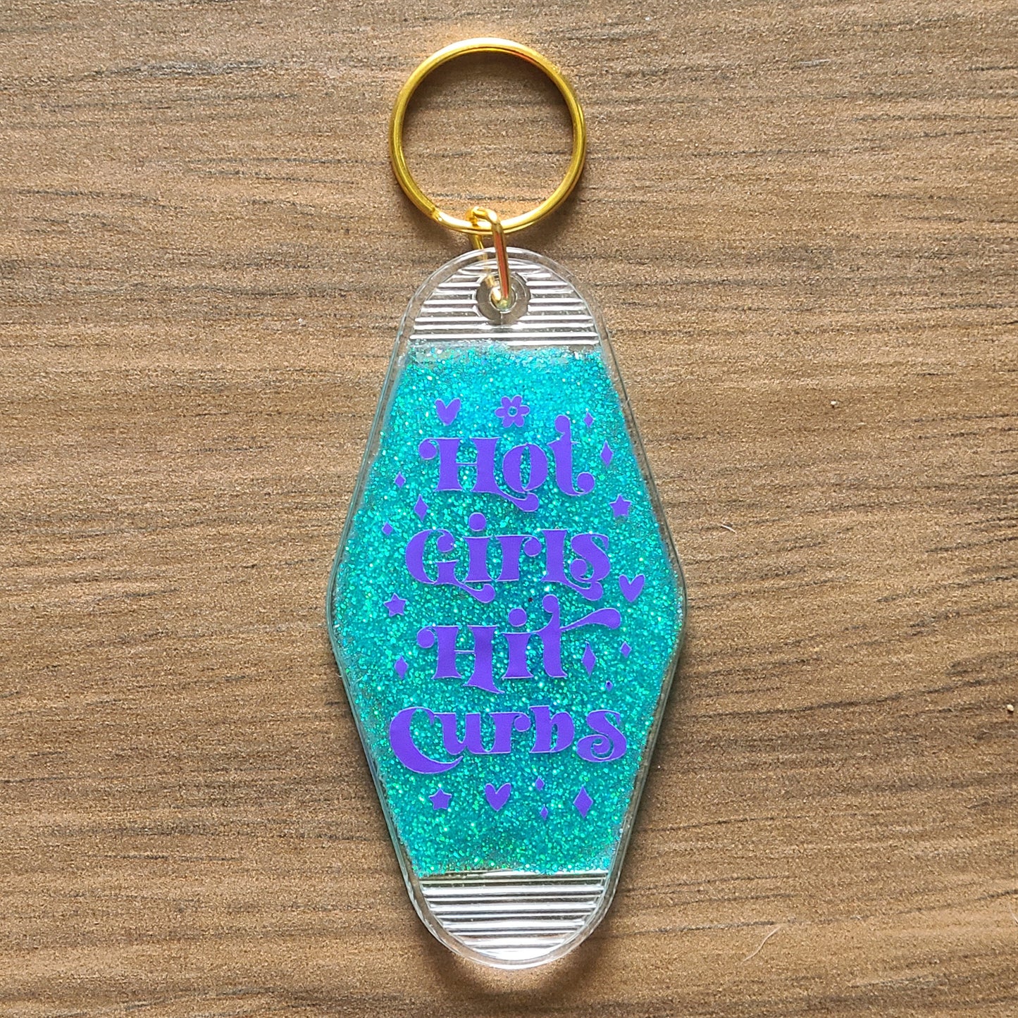 Personalized Hot Girls Hit Curbs Retro Motel Glitter Keychain, Retro Motel Keychain, Personalized Gift, Funny Motel Keychain