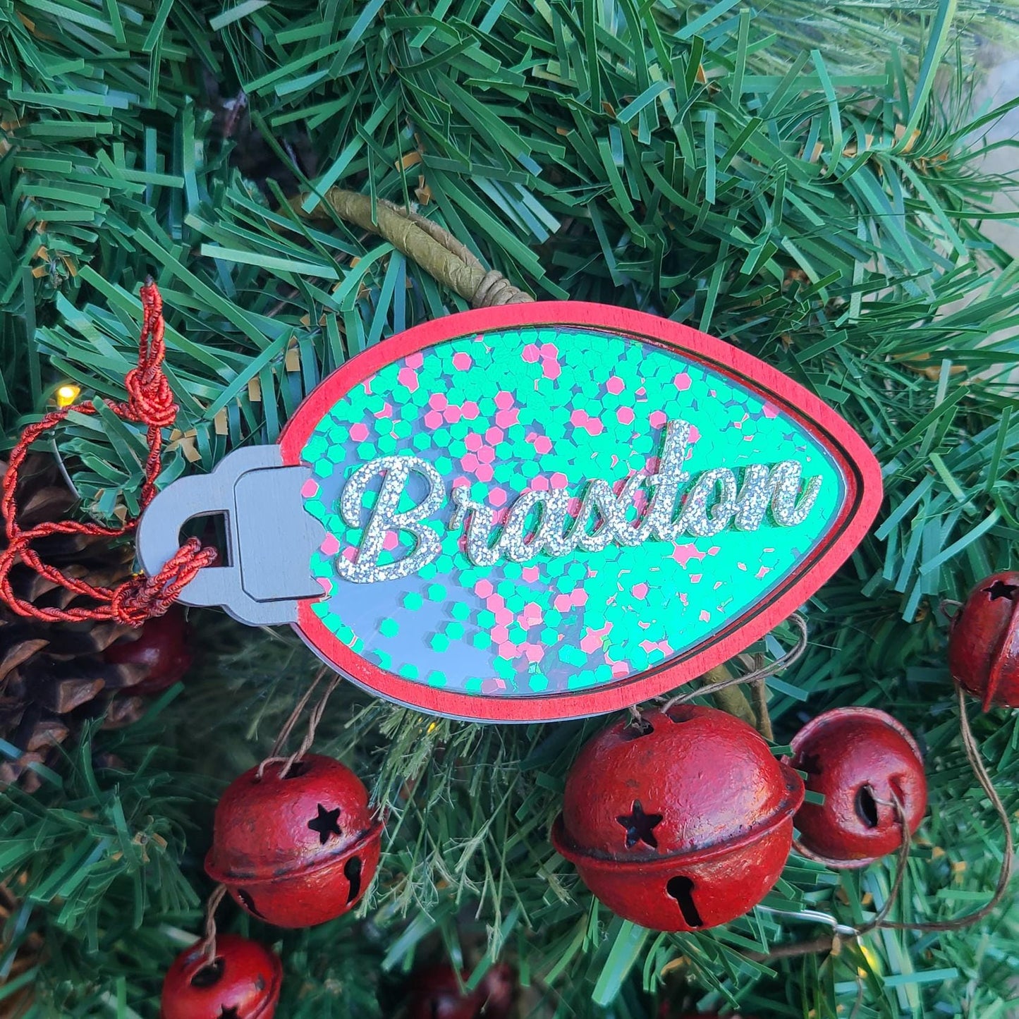 Personalized Christmas Shaker Ornament, Glitter Shaker Christmas Ornament, Family Christmas Tree Ornament, Wooden Shaker Snowflake/Lightbulb