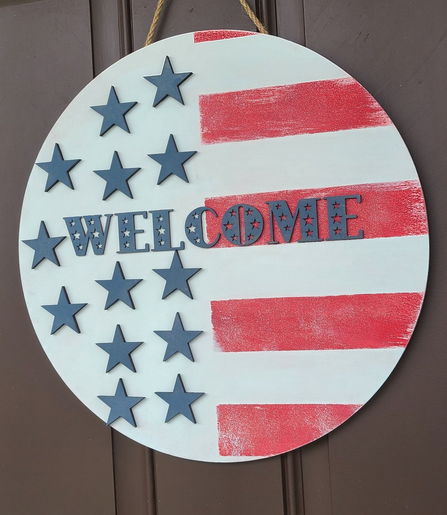 Front Door Decor, Patriotic Door Hanger, Americana Welcome Door Hanger, Welcome Sign, Door Sign, Summer Home Decor, Porch Decor. 3D Wood