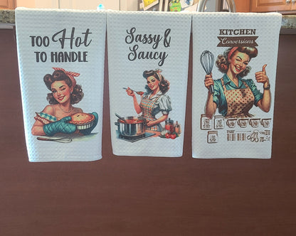 Retro Women Kitchen Hand Dish Towels, Funny Kitchen Towels, Retro Decor, Gift For Her, Housewarming Gift, Choose Your Design