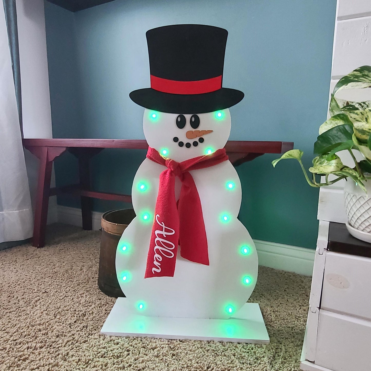 Personalized Wooden Lighted Snowman, Farmhouse Snowman, Holiday Decor, Front Porch Snowman, Christmas, Winter Decor, Outdoor Christmas Decor
