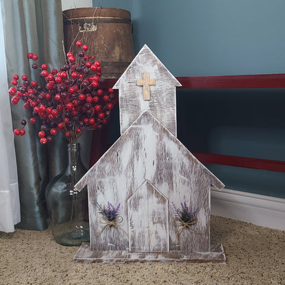 Wooden Rustic Church, Primitive Wood Church, Farmhouse Decor, Handmade Rustic Wood Decor, Rustic White Country Church, Christian Decor