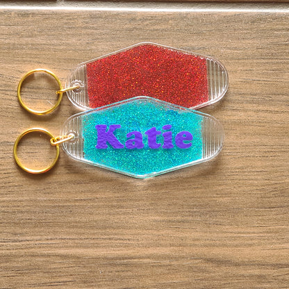 Personalized Hot Girls Hit Curbs Retro Motel Glitter Keychain, Retro Motel Keychain, Personalized Gift, Funny Motel Keychain