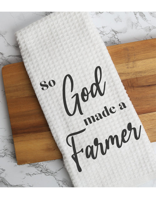 So God Made A Farmer White Waffle Microfiber Kitchen Dish Hand Towel Set of 2, Farmhouse Kitchen Towels, Farm Kitchen Decor